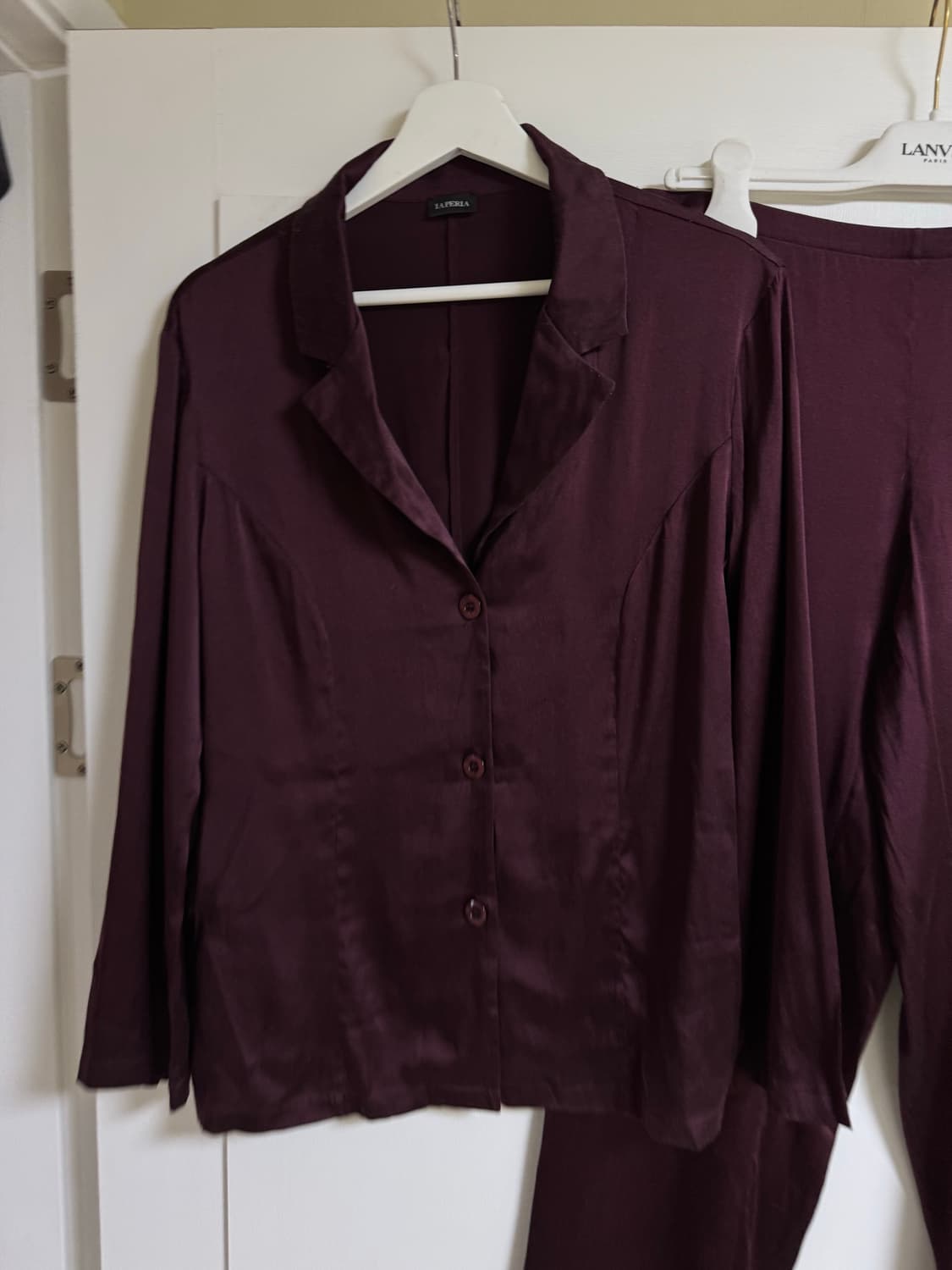 [LA PERLA] 라펠라 버건디 상하의 파자마 잠옷 세트 상품이미지1