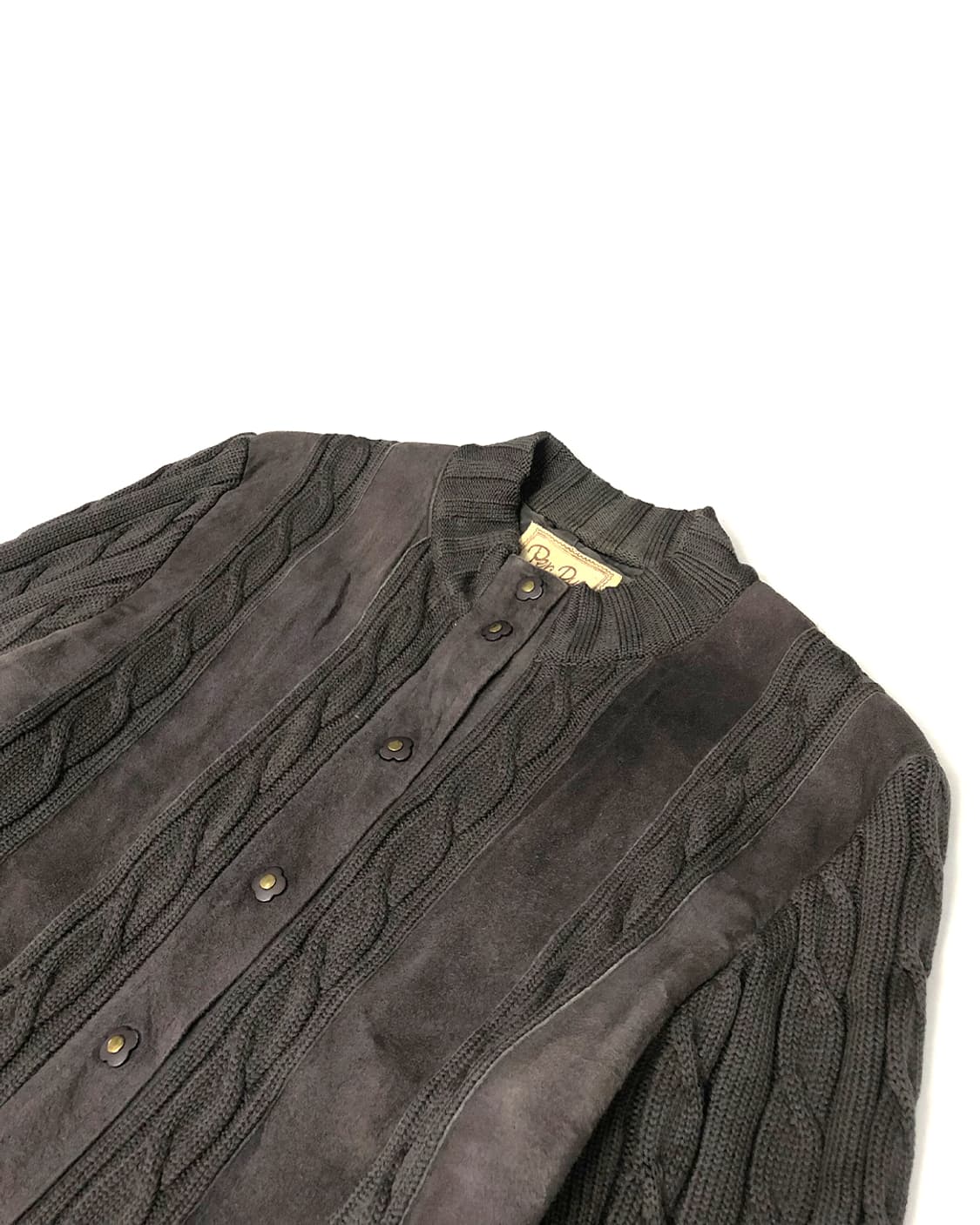 vintage 니트&가죽 롱 자켓  상품이미지3