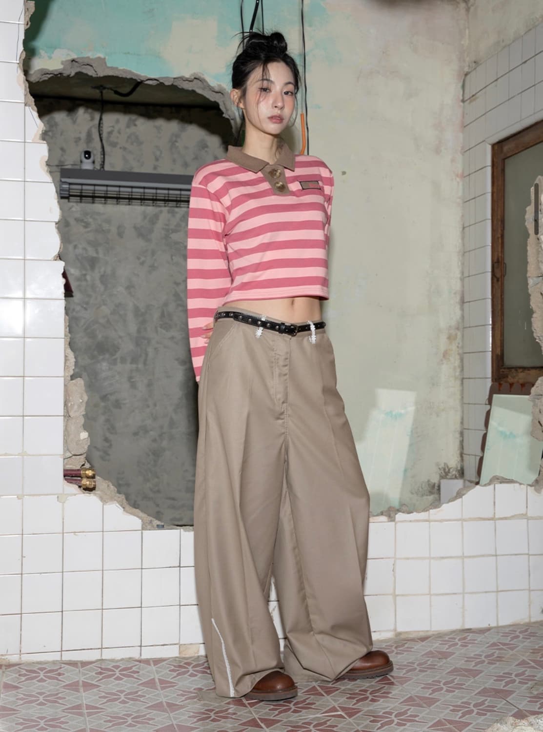 루나키후RuNaKiHu 플라워 서클 레이스 슬랙스 (BEIGE) 상품이미지2