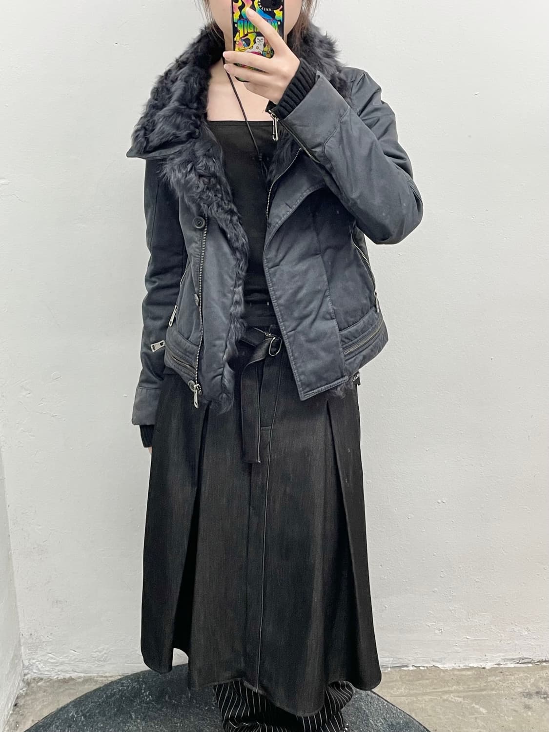 흑청 데님 벨트 절개 스커트 상품이미지3