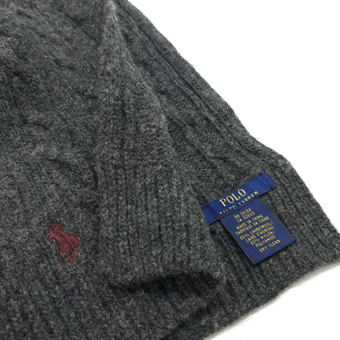 MX283 폴로 랄프로렌 차콜그레이 램스울 케이블 니트 목도리 머플러 상품이미지5