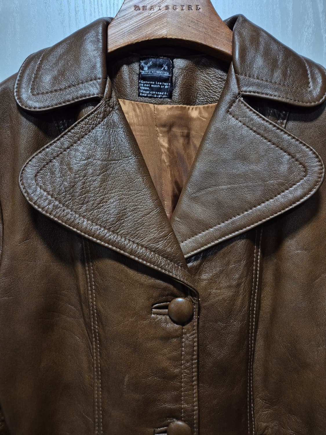 빈티지 멕시코 브라운 리얼가죽 벨티드 자켓 상품이미지3