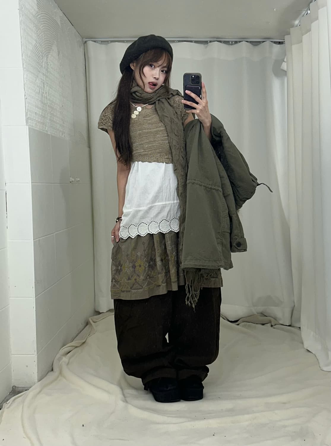 카키 고전 모리걸 야상 코디세트 상품이미지3