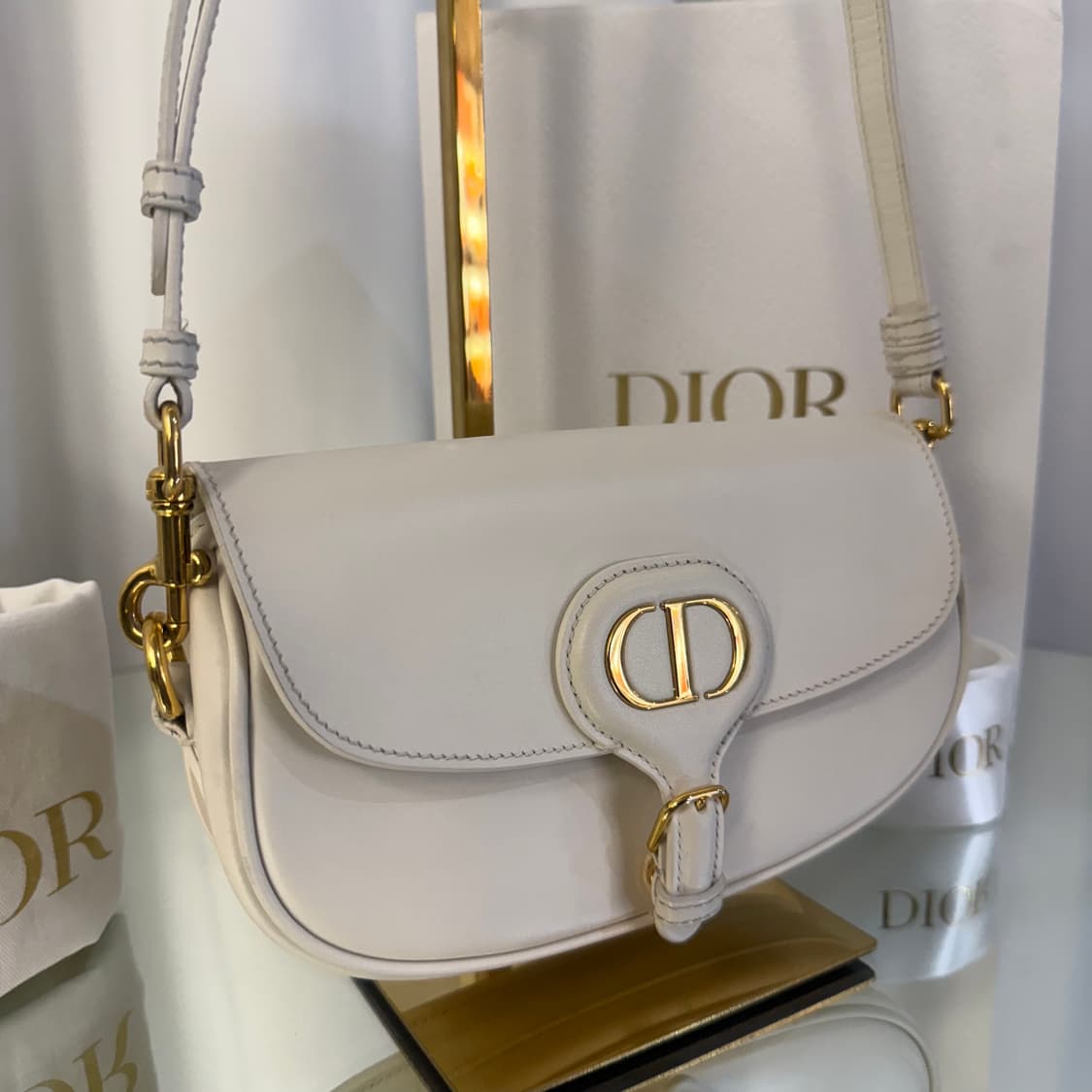 디올 이스트웨스트 바비백 카프스킨 라떼 골드 상품이미지5