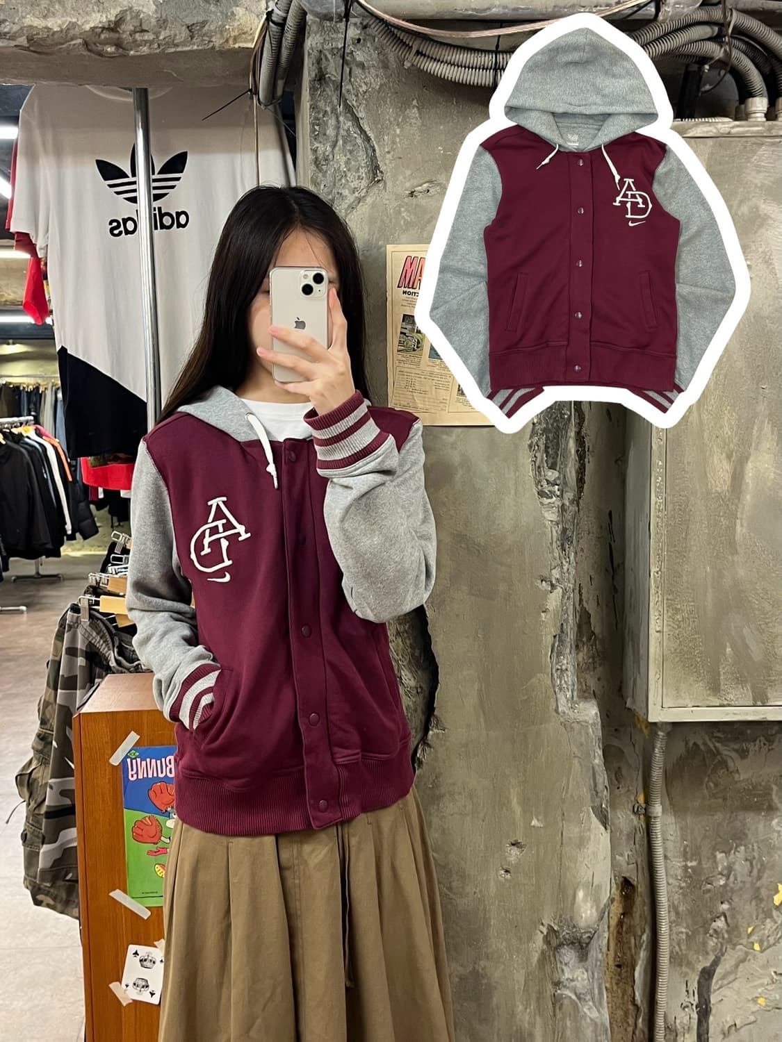 나이키 버튼 후드집업 버건디 L #csz1060 상품이미지1