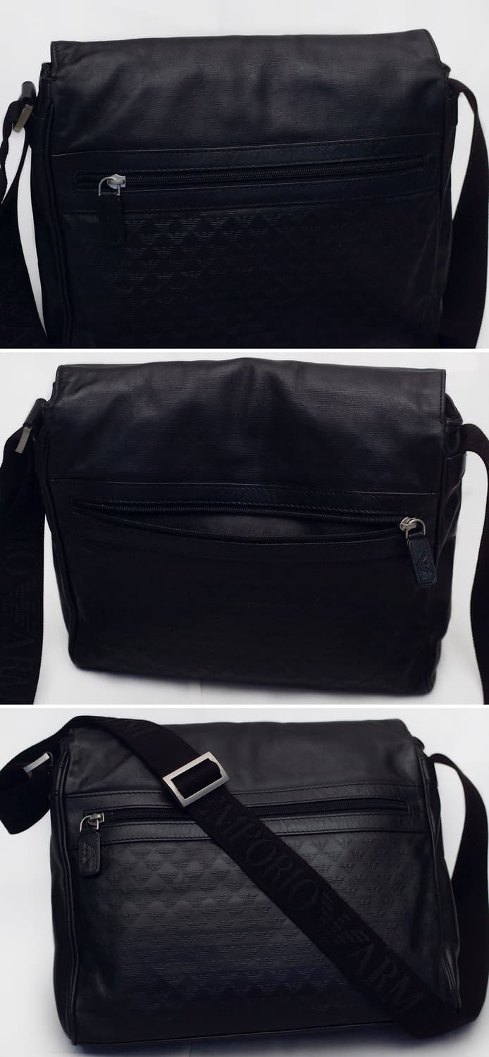 아르마니 (EA) 모노그램 비텔로 카프스킨 레더 플랩 메신저백 상품이미지6