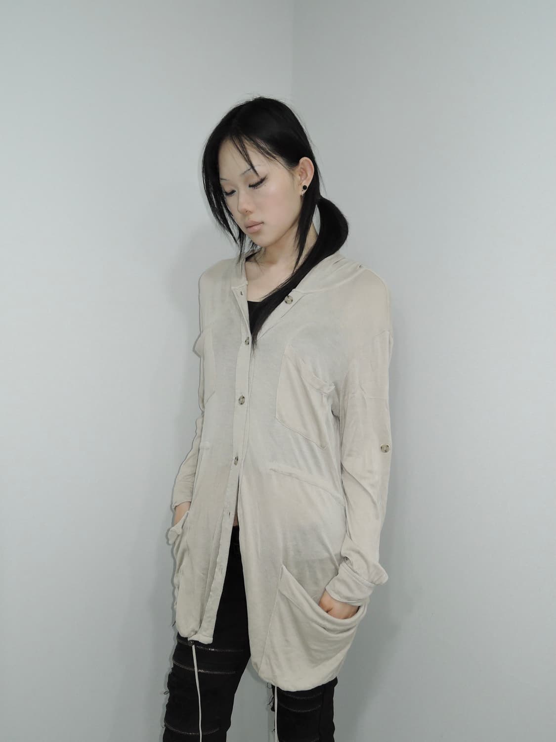 Multi-Pocket Drawstring Hood Cardigan 상품이미지3