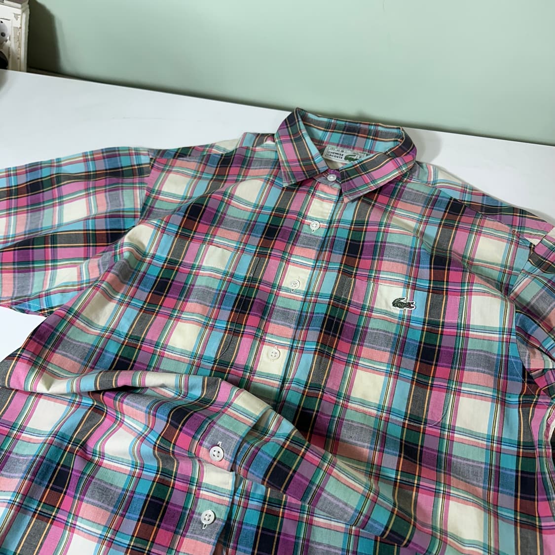 95 M 라코스테 체크 투포켓 악어로고 체크 반팔셔츠 상품이미지1