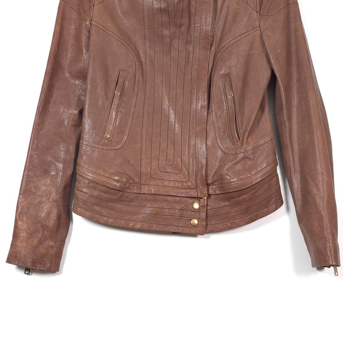 시스템 빈티지 브라운 하이넥 양가죽 자켓 상품이미지4