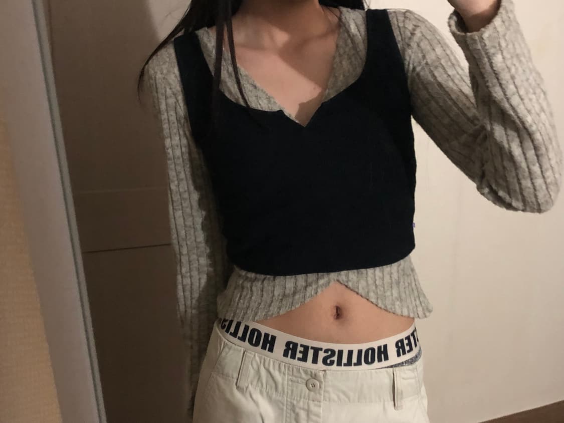 뚜오미오 크롭 와플 나시 블랙 상품이미지1