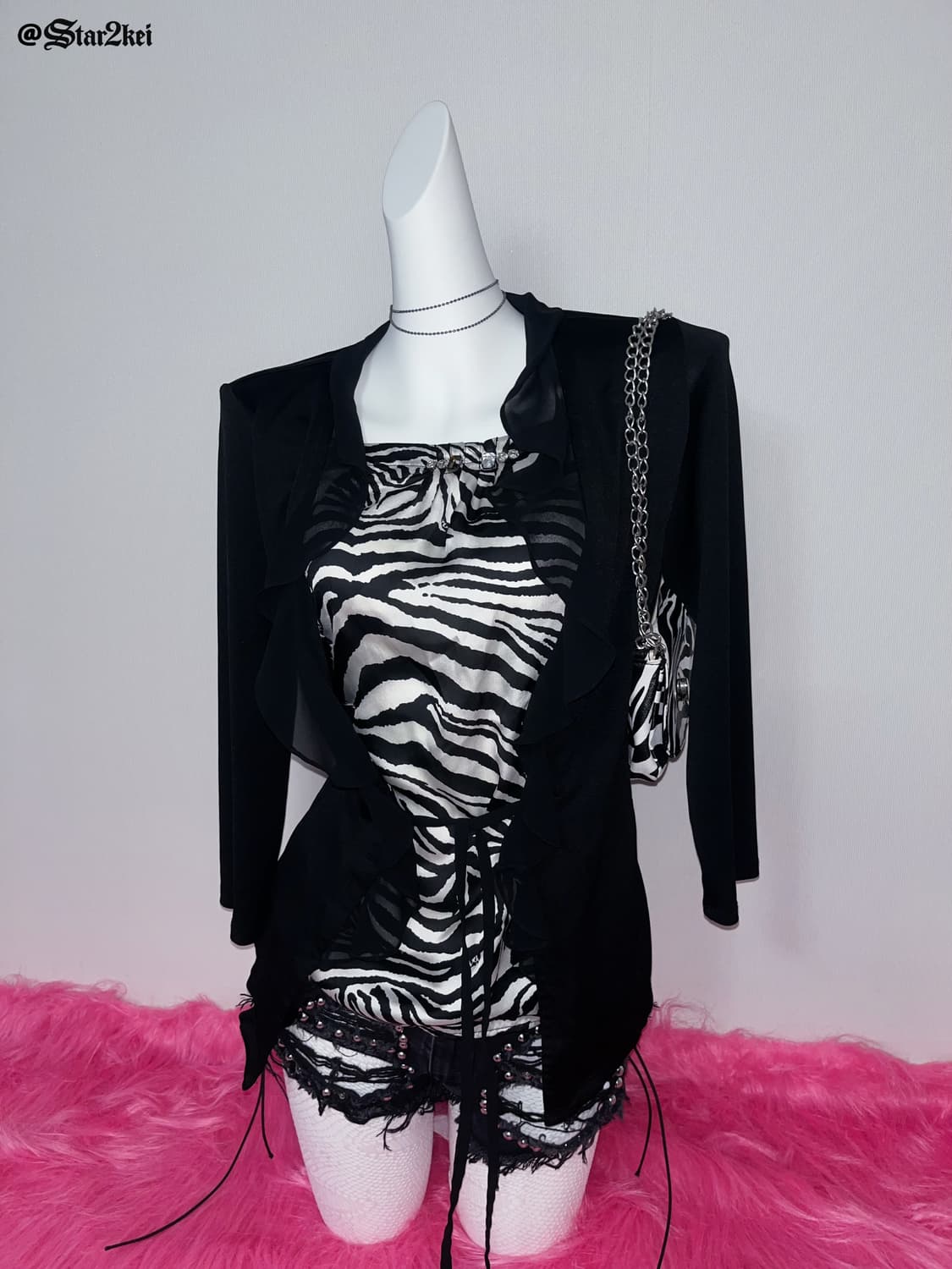 00’s 갸루 레이어드 지브라 탑 상품이미지1