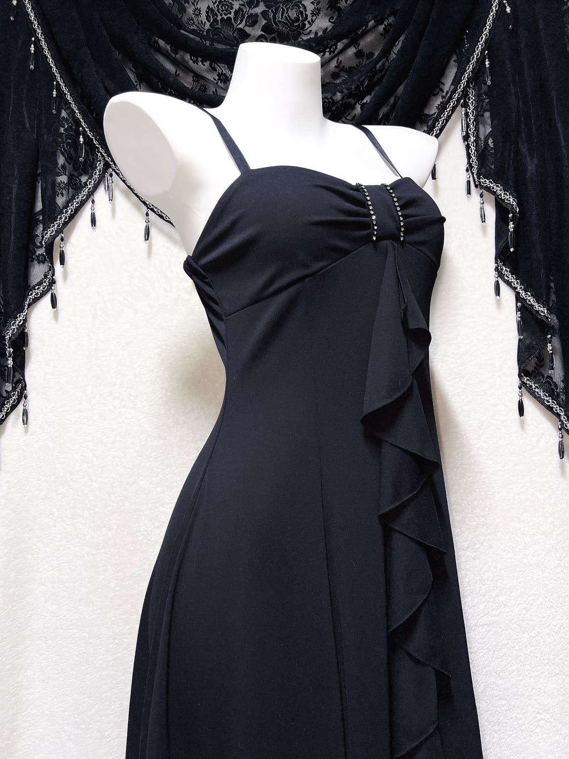 로맨틱고딕 고스펑크 갸루 큐빅 리본 프릴 러플 원피스 파티드레스 연말 상품이미지4