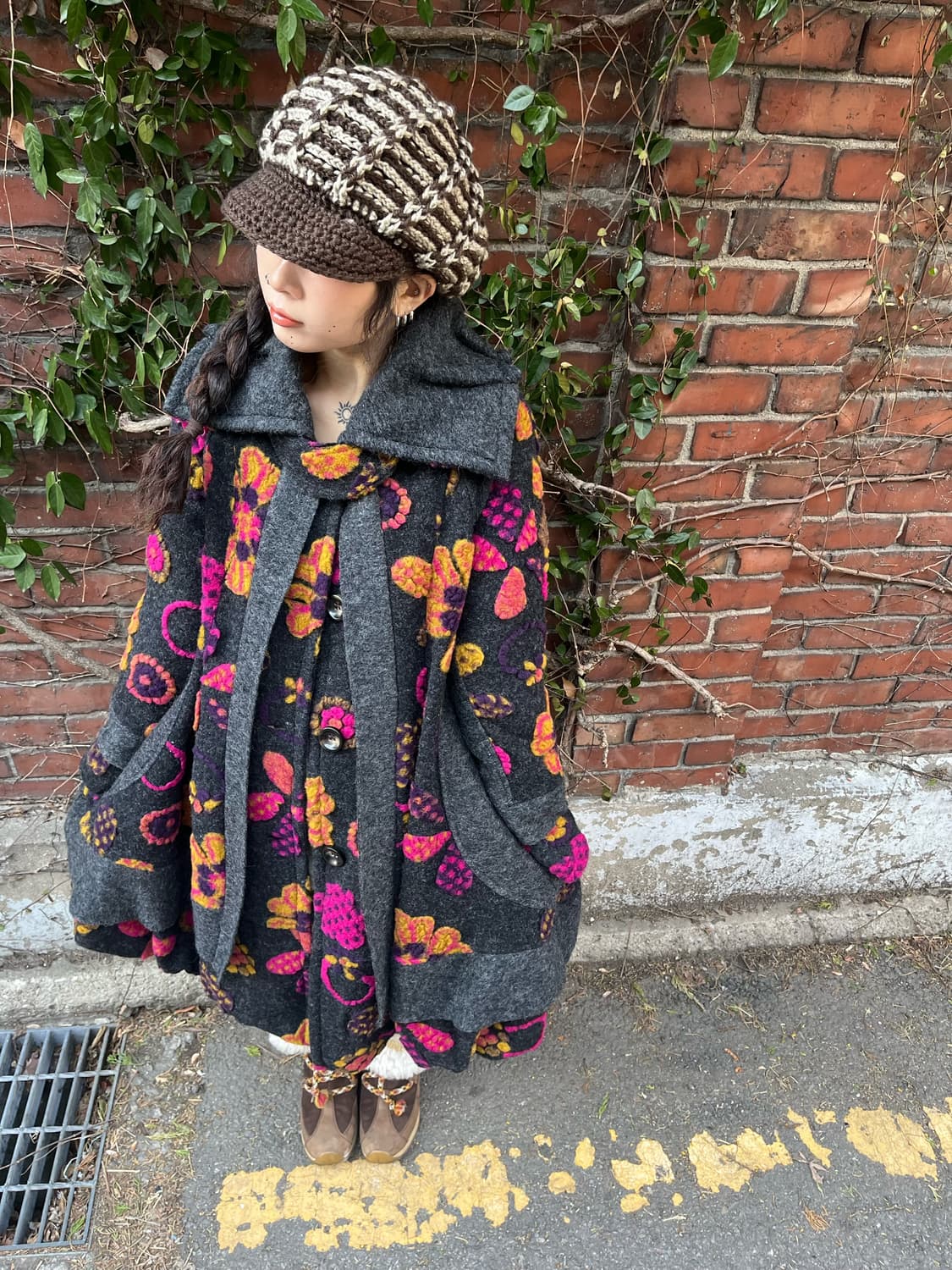 빈티지 플라워 패턴 울 코트 상품이미지3