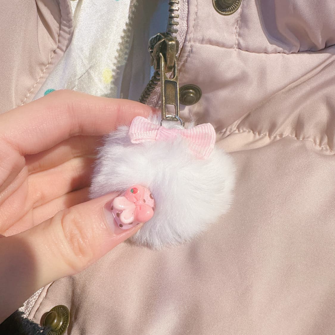 빈티지 핑크 리본 폼폼이 패딩 코트 히메갸루 로걀 라떼 달천깔 오네갸루 상품이미지2