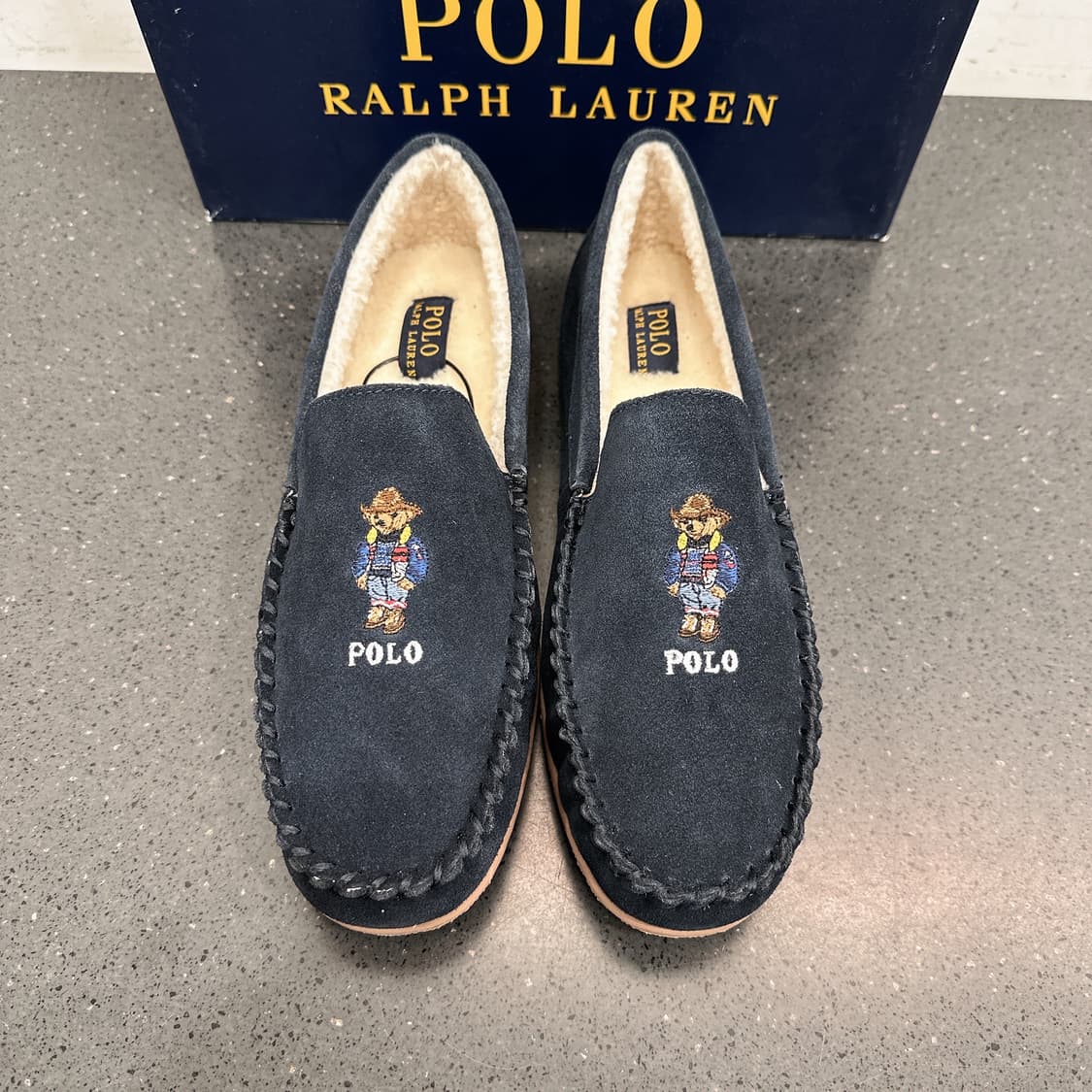 (정품/새상품) POLO 폴로 랄프 로렌 네이비 스웨이드 베어 자수 로퍼 상품이미지1