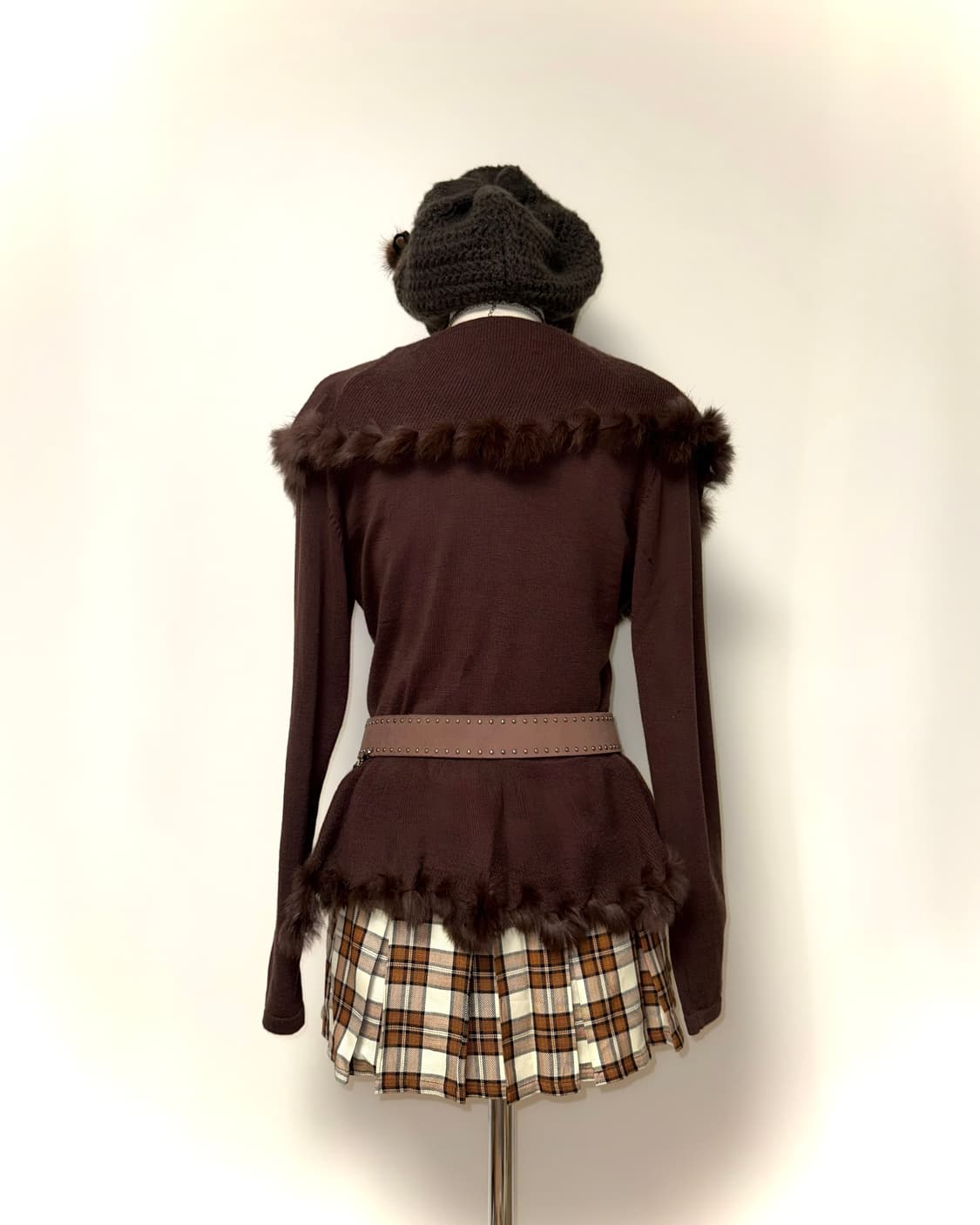 브라운 퍼 니트가디건 상품이미지2