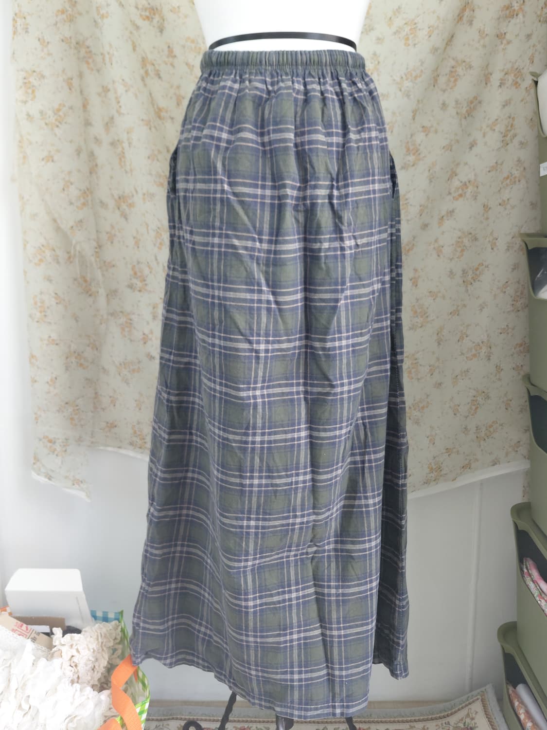 [빈티지] 체크 롱 스커트 그린 Free 사이즈 상품이미지5