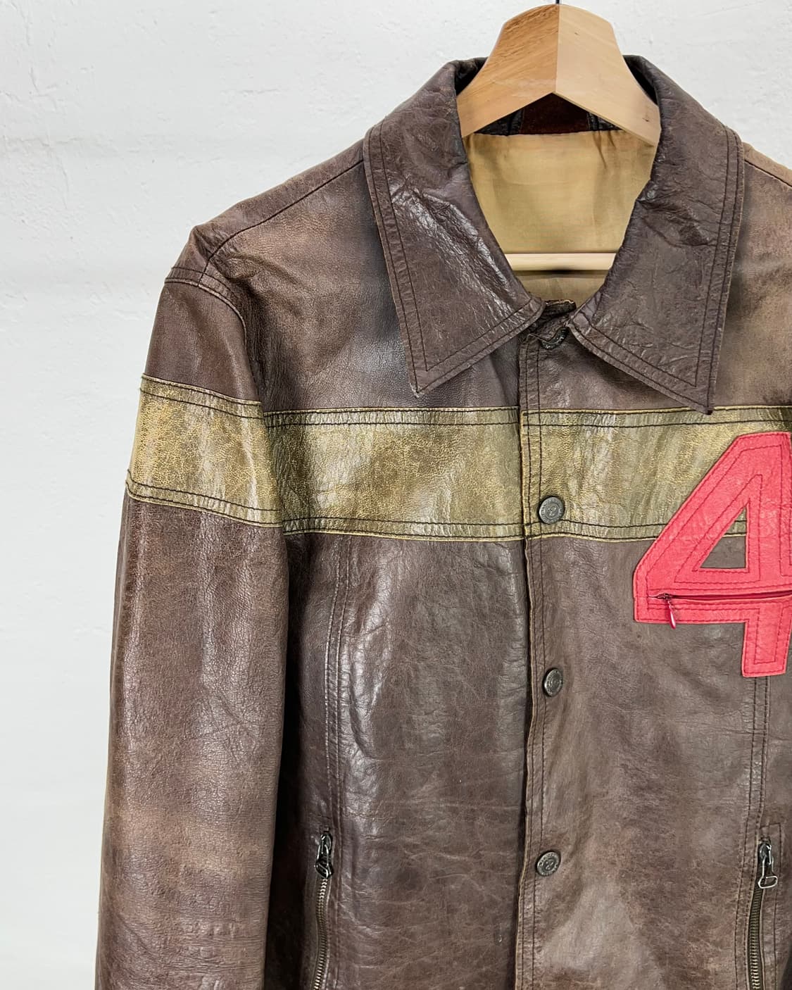 돌체 앤 가바나 브라운 아플리케 스트라이프 펠레 레더 스냅 버튼 자켓 상품이미지2