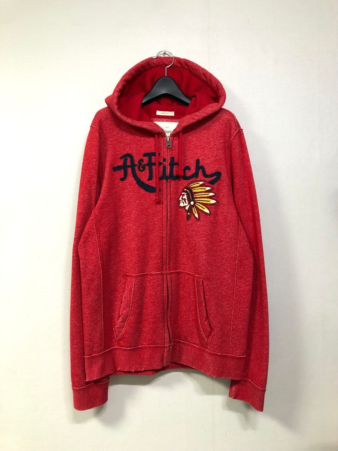 아베크롬비 남녀공용 인디언 자수 레드 후드집업 M 상품이미지1