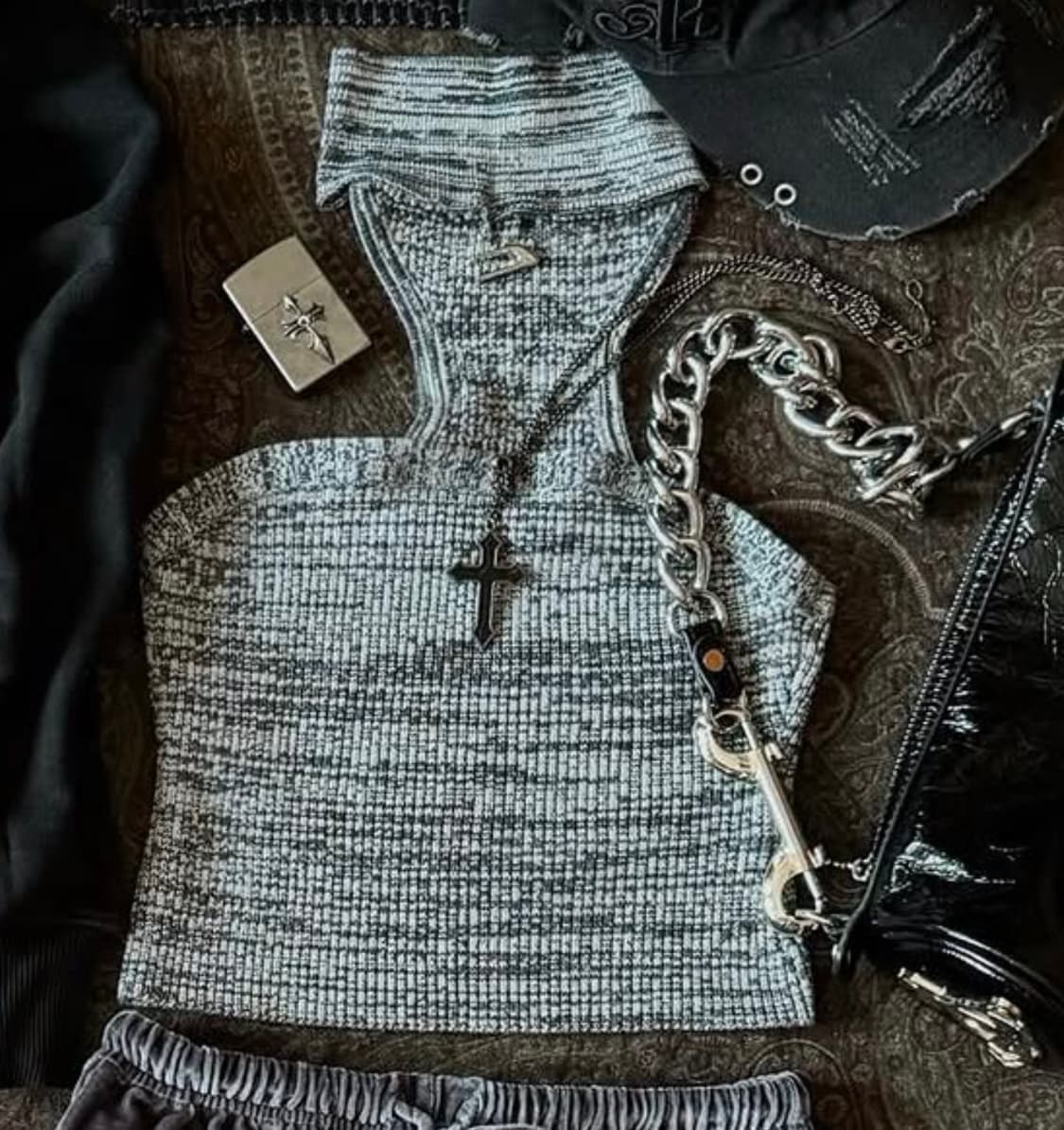 여성 빈티지 니트 하이넥 조끼 탑 상품이미지2