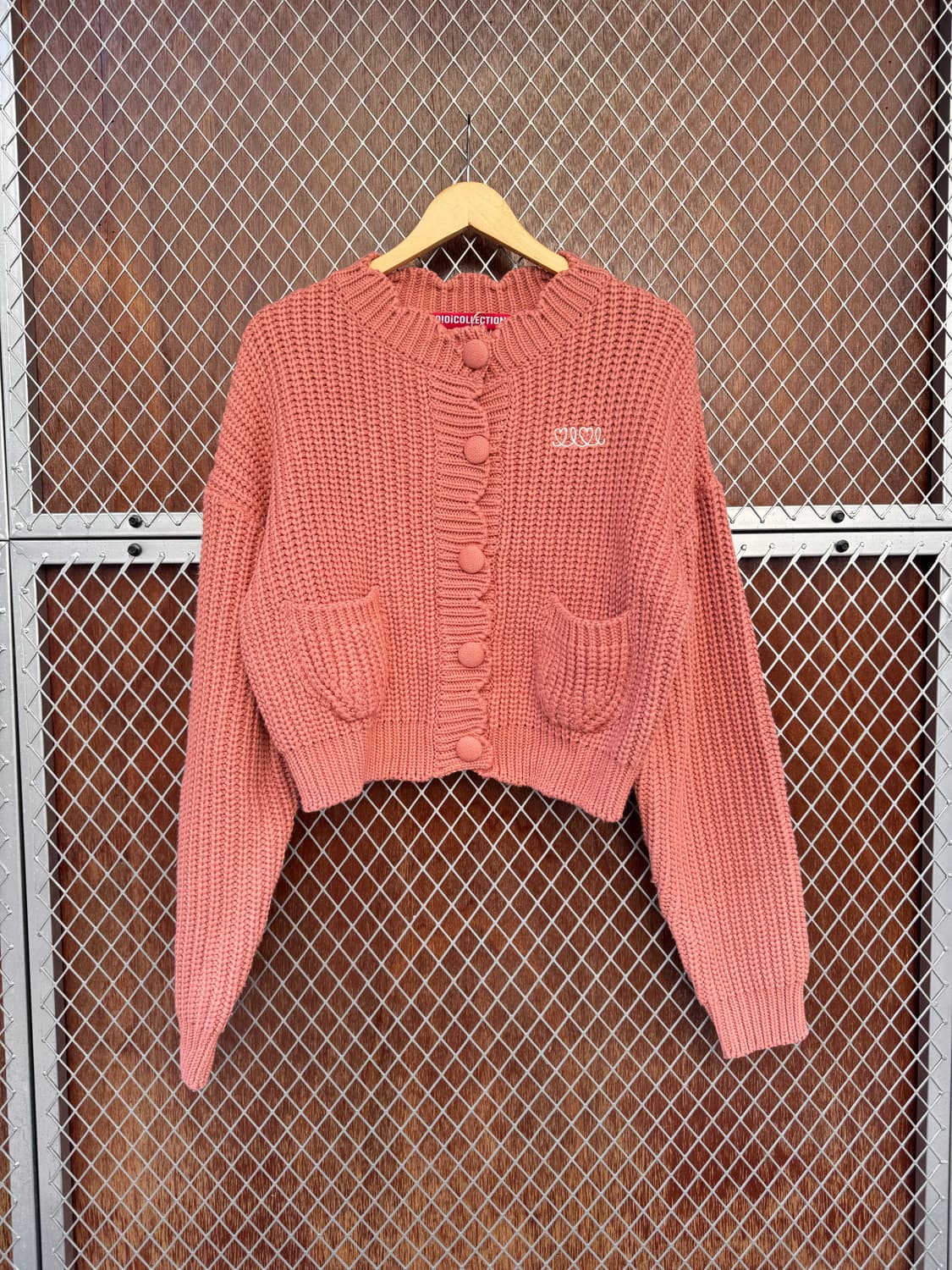 oioi 오아이오아이 컬렉션 케이블 라운드 커브 퍼프 핑크 니트 가디건 상품이미지7