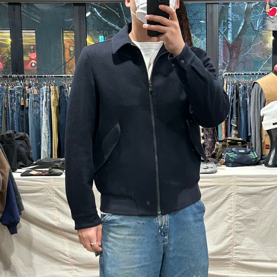 XL) 코모도 스퀘어 네이비 울 블루종 봄버 자켓 상품이미지9