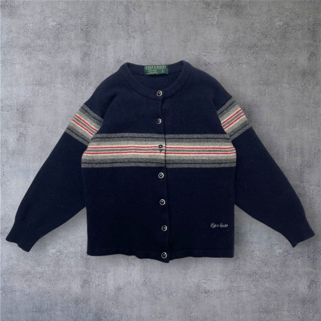 라일앤스스코트 네이비 스트라이프 퓨어 램스울 니트 가디건 S 상품이미지1