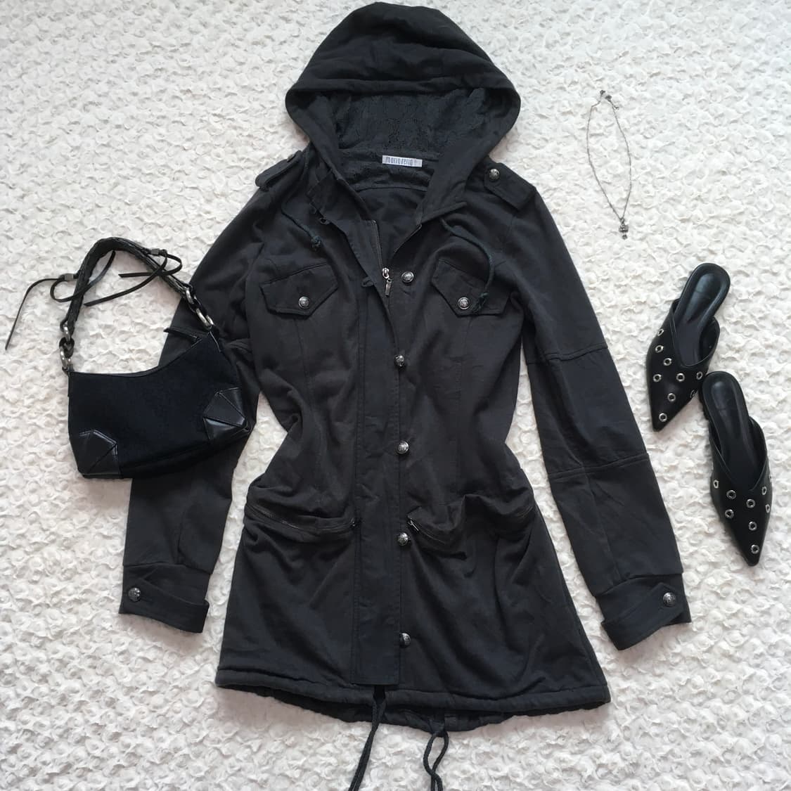 jpn vintage y2k charcoal lace hood stud  상품이미지2