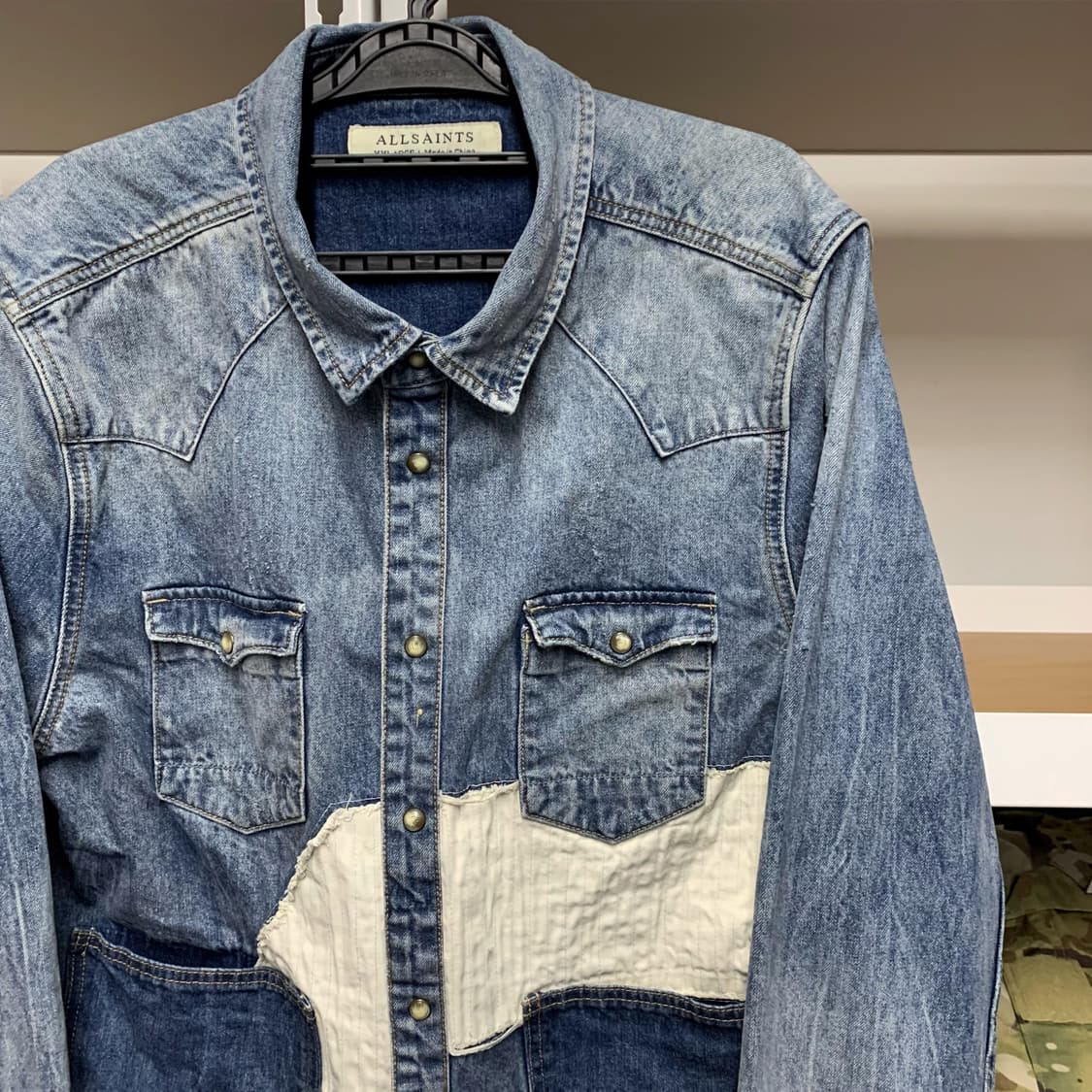 [XXL] 올세인츠 패치워크 버튼다운 웨스턴 데님셔츠 상품이미지1
