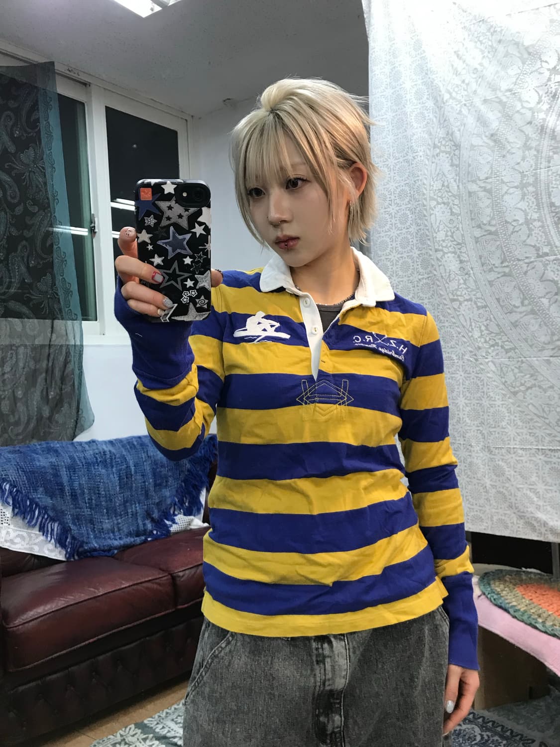 헤지스 스트라이프 긴팔 카라티 상품이미지1