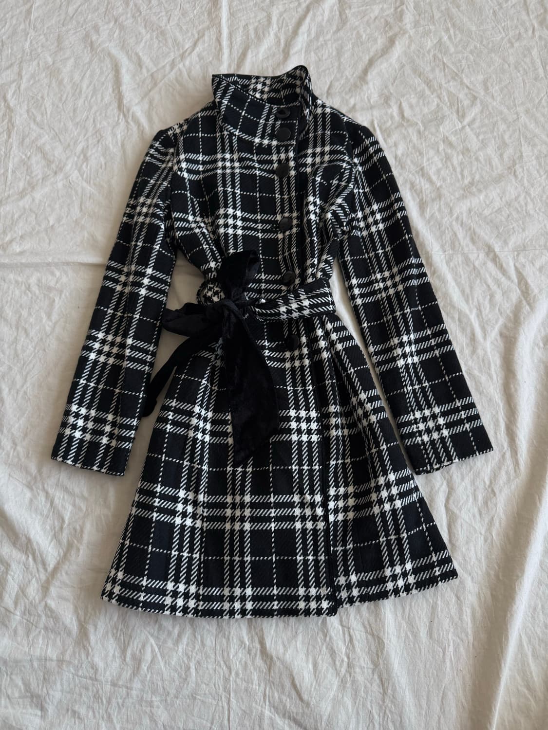 블랙 캐캐체 로걀 오네갸루 하운드 체크 롱 코트  상품이미지1