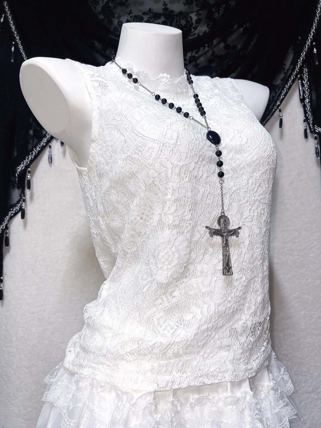 로맨틱고딕 엔젤릭 로걀 갸루 화이트 레이스 홀터 슬리브리스 나시 페어리 상품이미지4