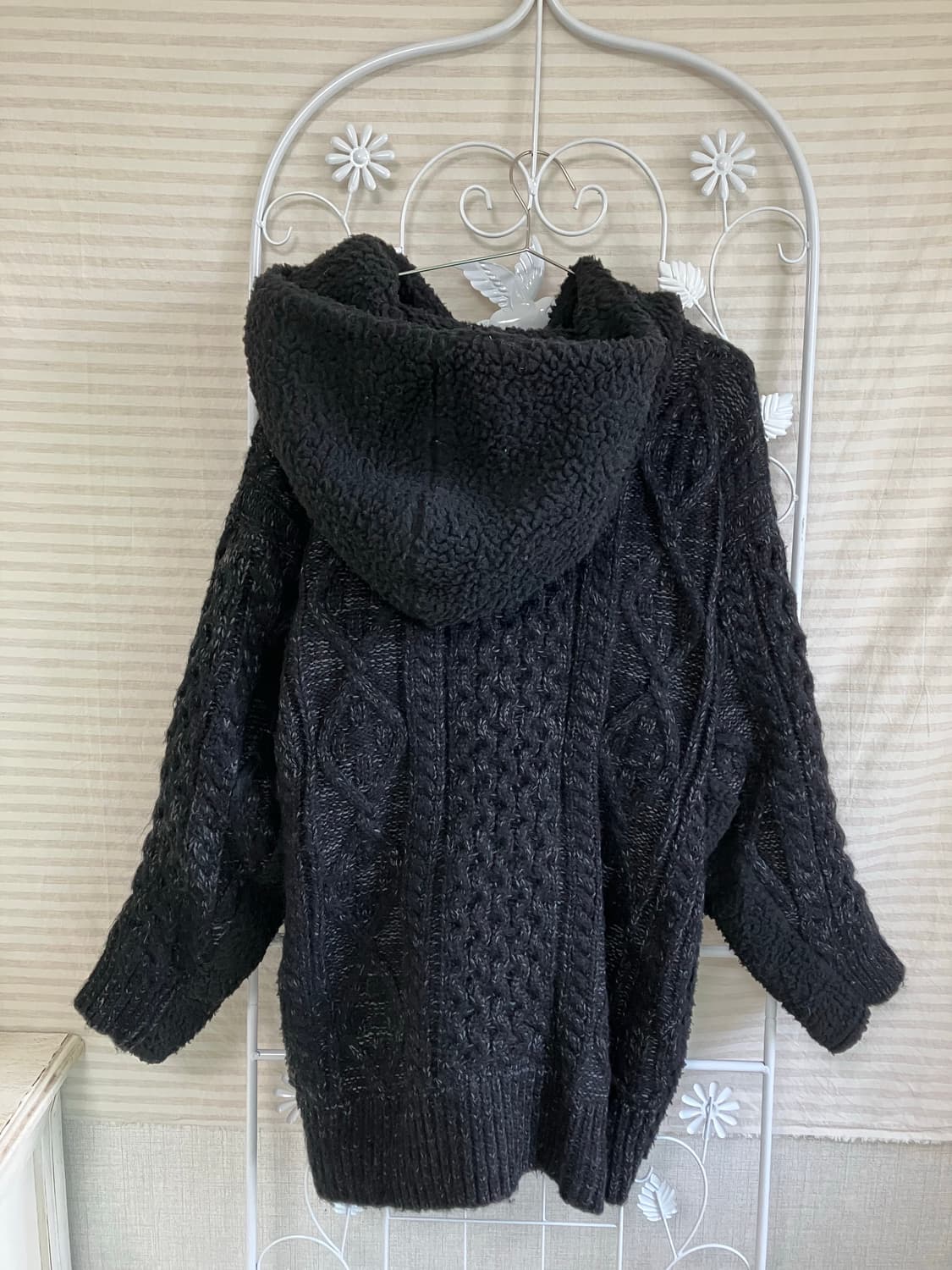 빈티지 블랙 꽈배기 후드 니트 집업 y2k 스트릿 갸루 펑키 일본빈티지5 상품이미지2