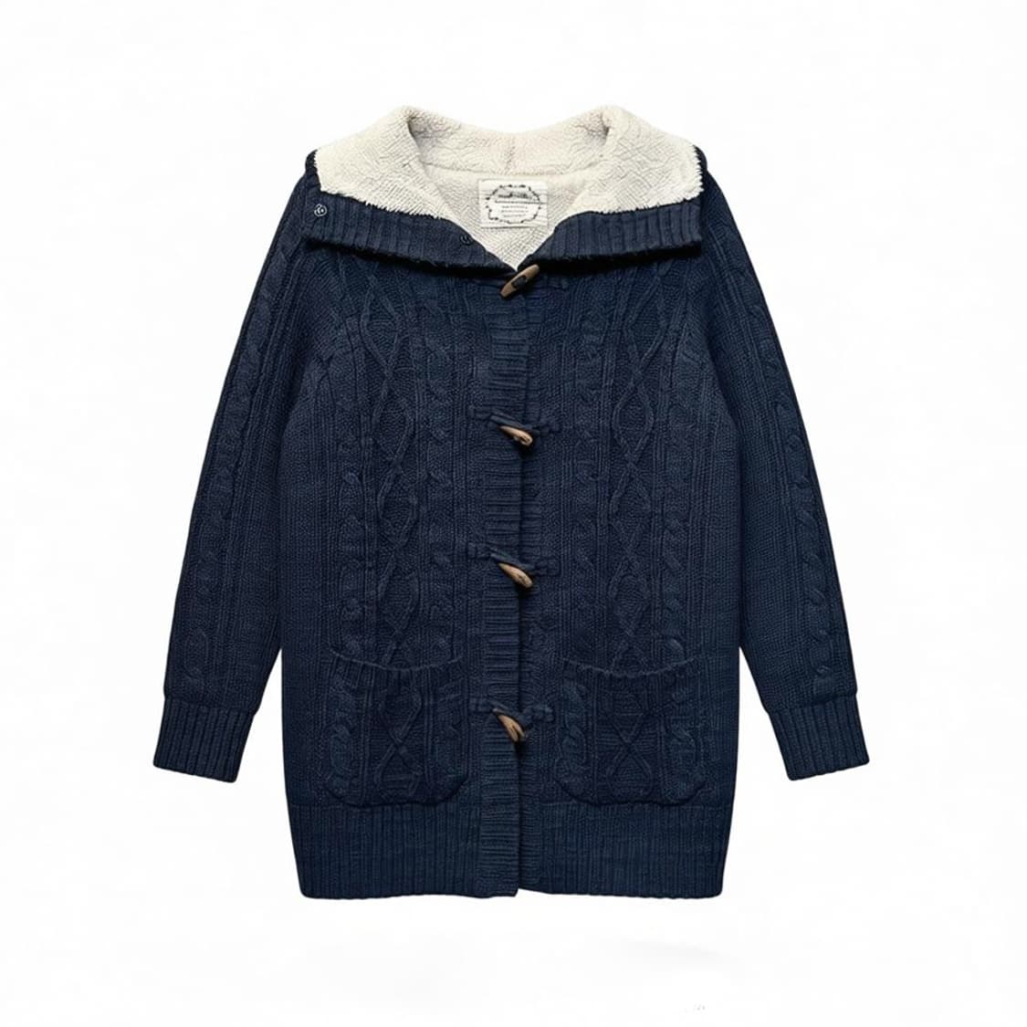 JPN VINTAGE 케이블 니트 가디건 하이넥 투포켓 디테일 네이비 상품이미지1