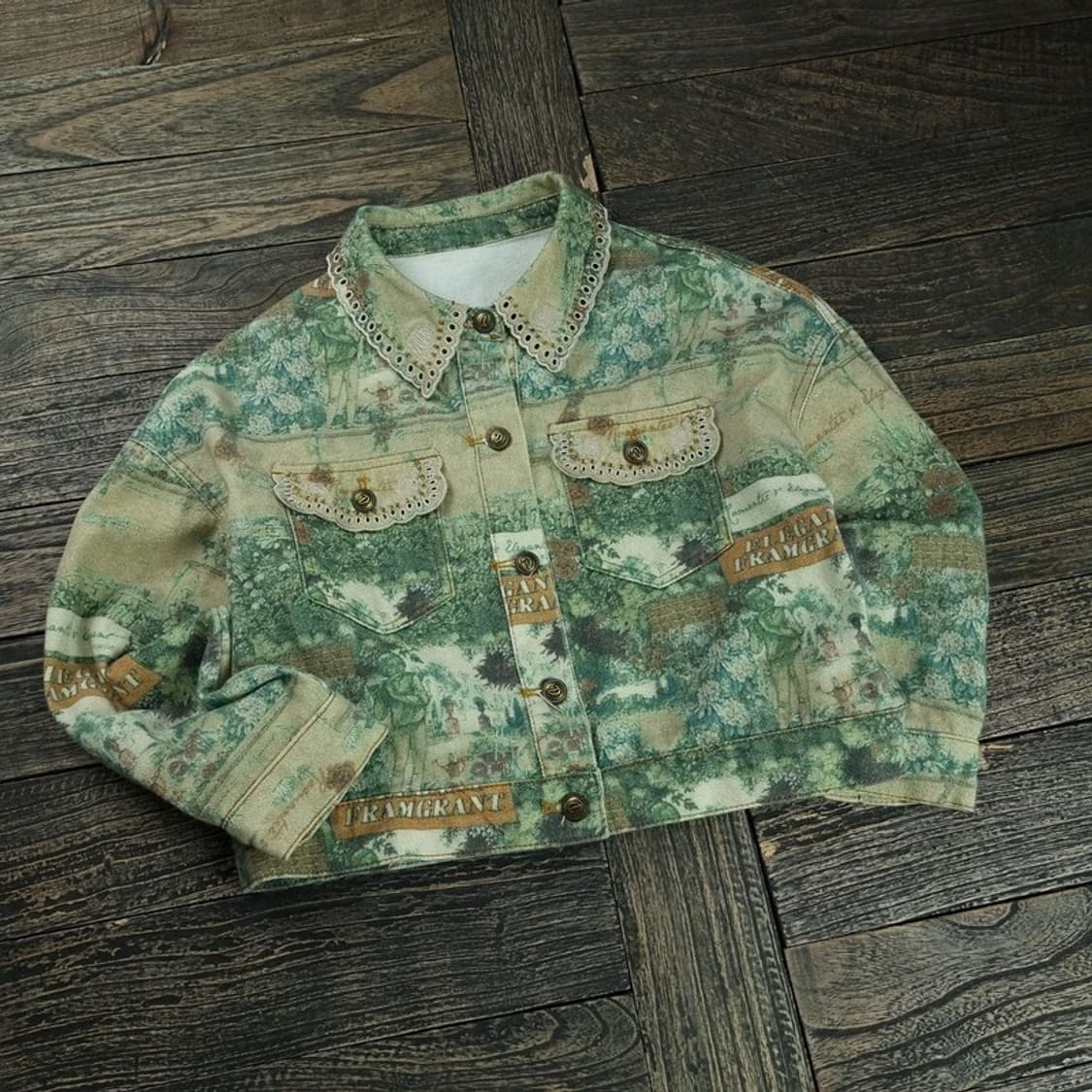[일본빈티지] 에스닉 패턴 레이스 카라 오버핏 트러커 자켓 M18777 상품이미지1
