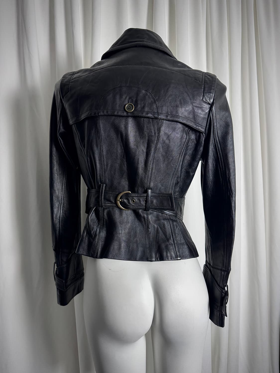 Black leather collared jacket 상품이미지4