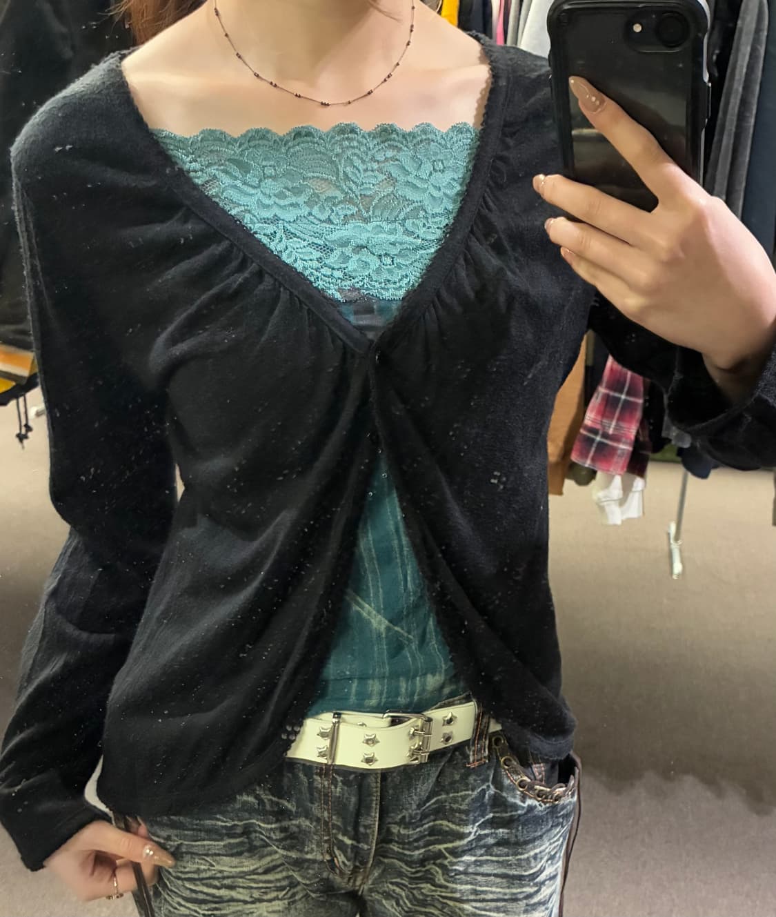 M)Japanese vintage 여성 레이스 브이넥 가디건 상품이미지1