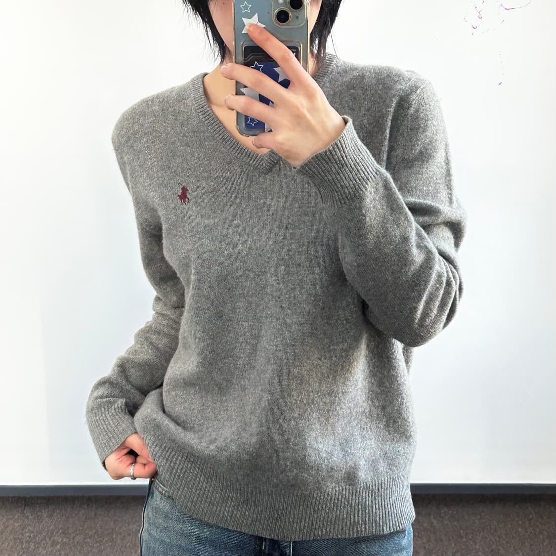 Polo 폴로 버건디포니 그레이 브이넥 니트 상품이미지1