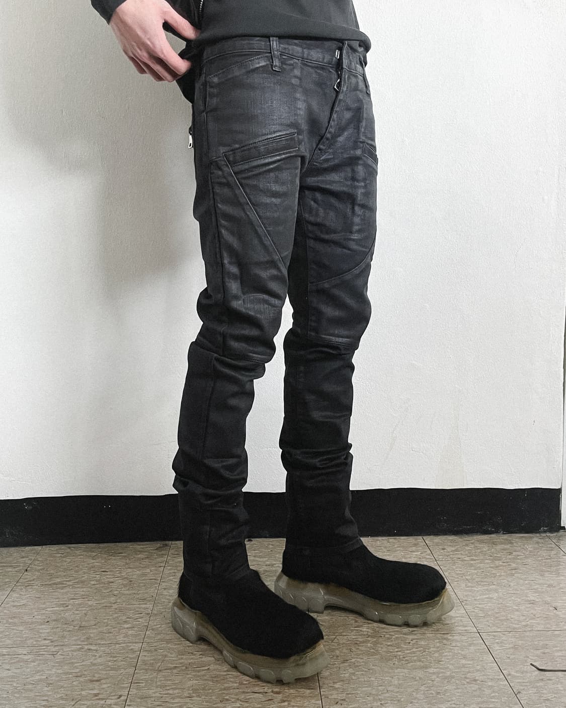 [34] 발망 데카르넹 왁스코팅 스택핏 바이커데님 상품이미지3