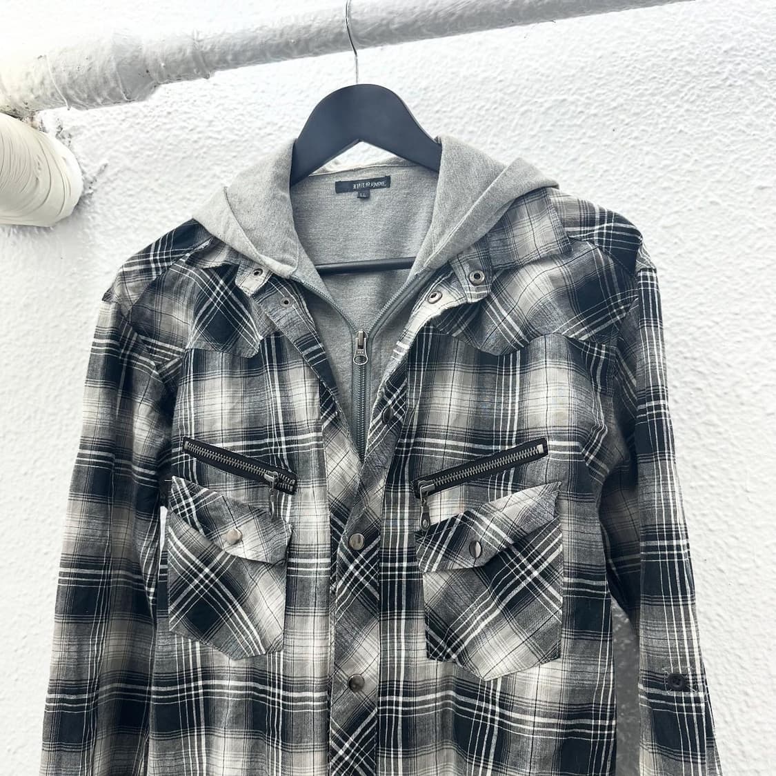 Grey tartan layered hood shirts 상품이미지4