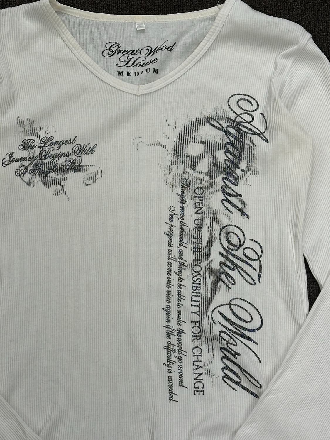 M)Japanese vintage 여성 레터링 브이넥 롱슬리브 상품이미지2