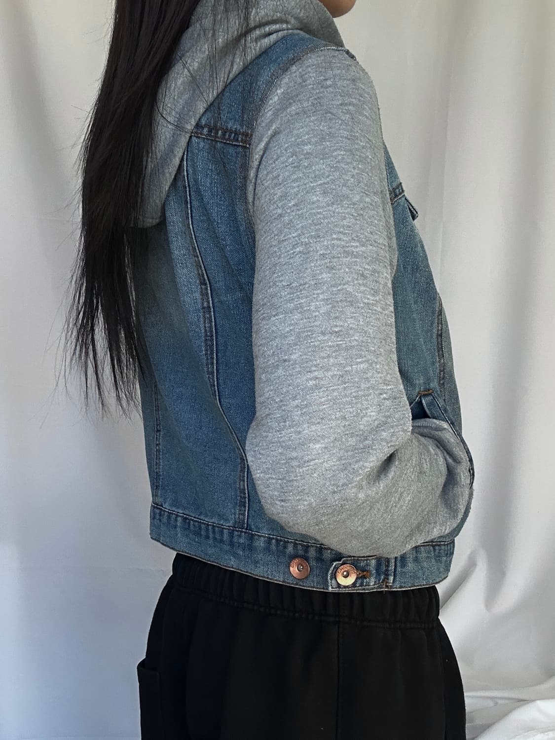 빈티지 후드 레이어드 데님자켓 상품이미지4