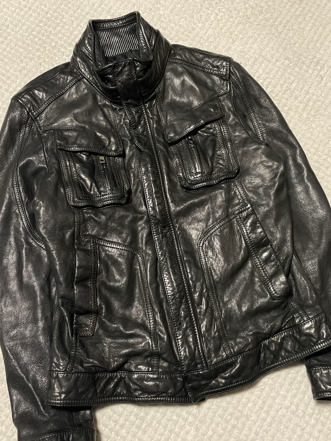 SIEG 웨스턴 무드 램스킨 양가죽 절개 레더 자켓 상품이미지7