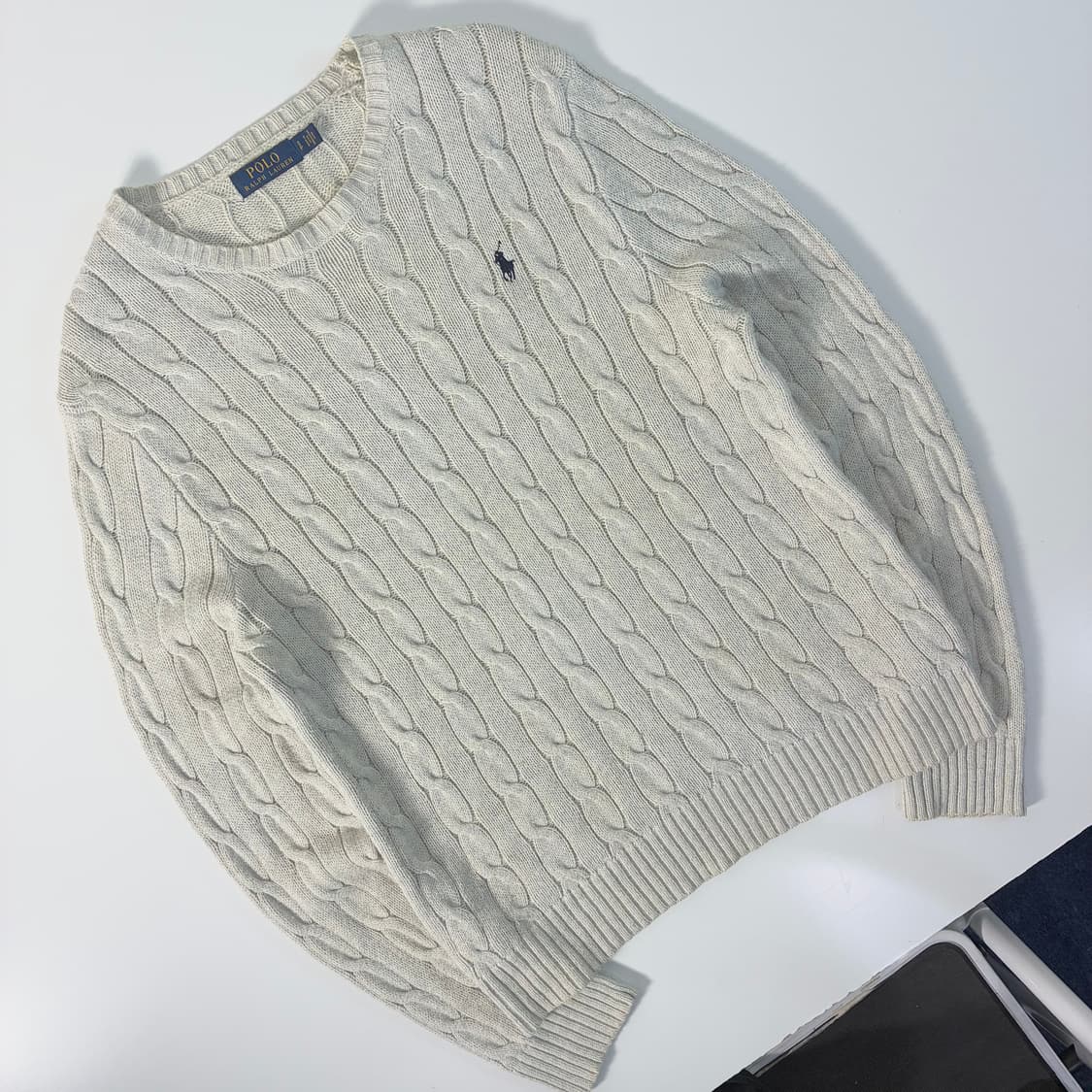 Polo   폴로 랄프로렌 자수 코튼 꽈배기 화이트 니트 상품이미지2