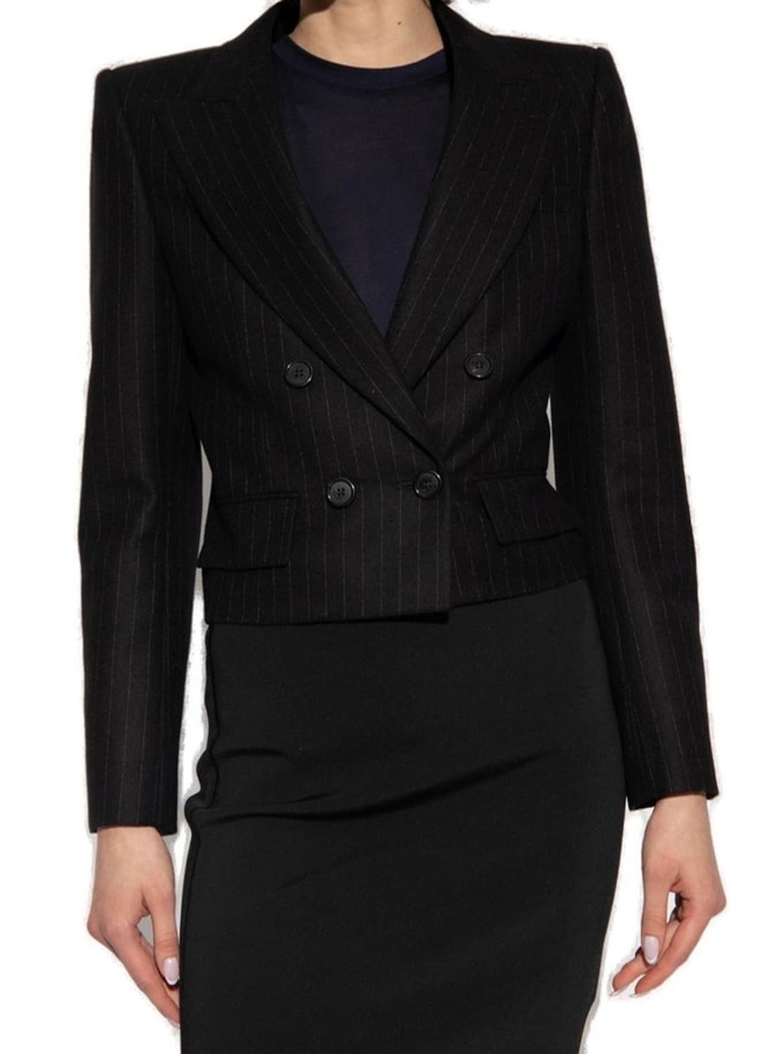 생로랑 스트라이프 울 느와르 끄레 크롭 자켓 상품이미지7