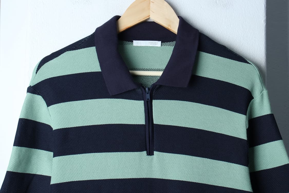 (L-XL) 자라 반팔 카라 티셔츠 반집업 스트라이프 네이비-H31674 상품이미지3