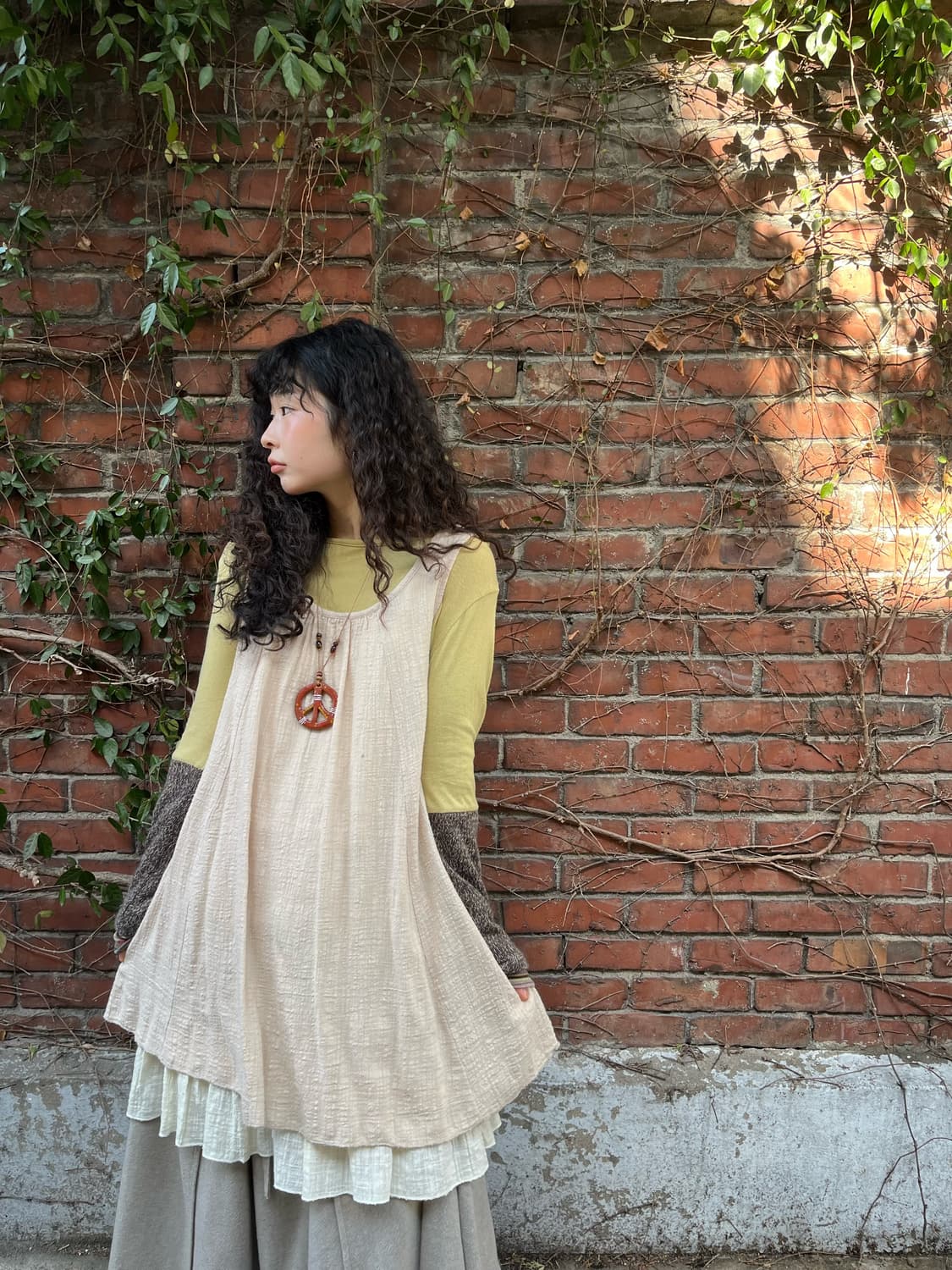 아이보리 레이어드 미디 원피스 상품이미지3