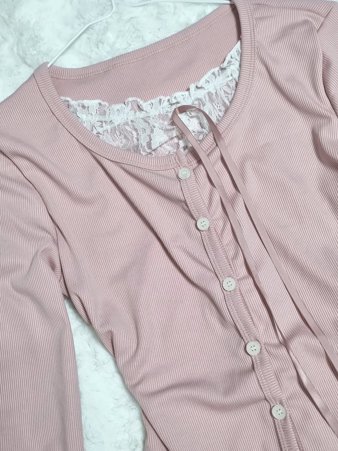 [새상품] 핑크 레이스 리본 가디건 에이블리 상품이미지2