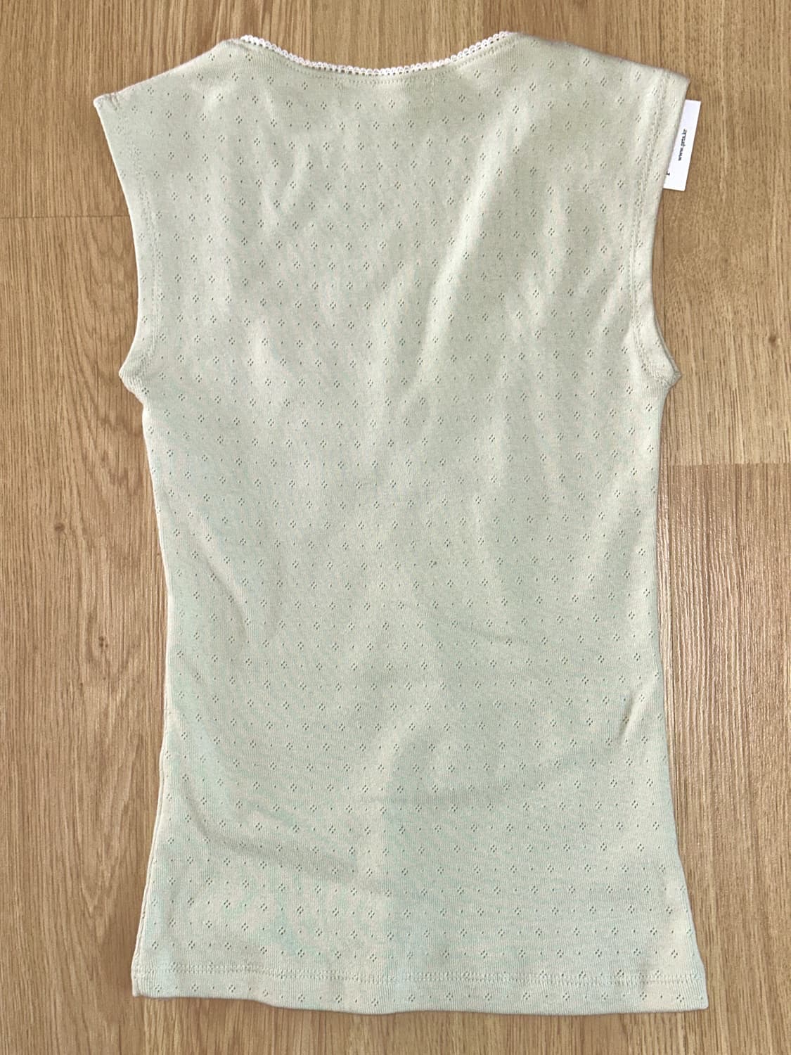 포트레이트서울 레이스 트리밍 스퀘어넥 슬림 핏 티셔츠 그린 상품이미지6