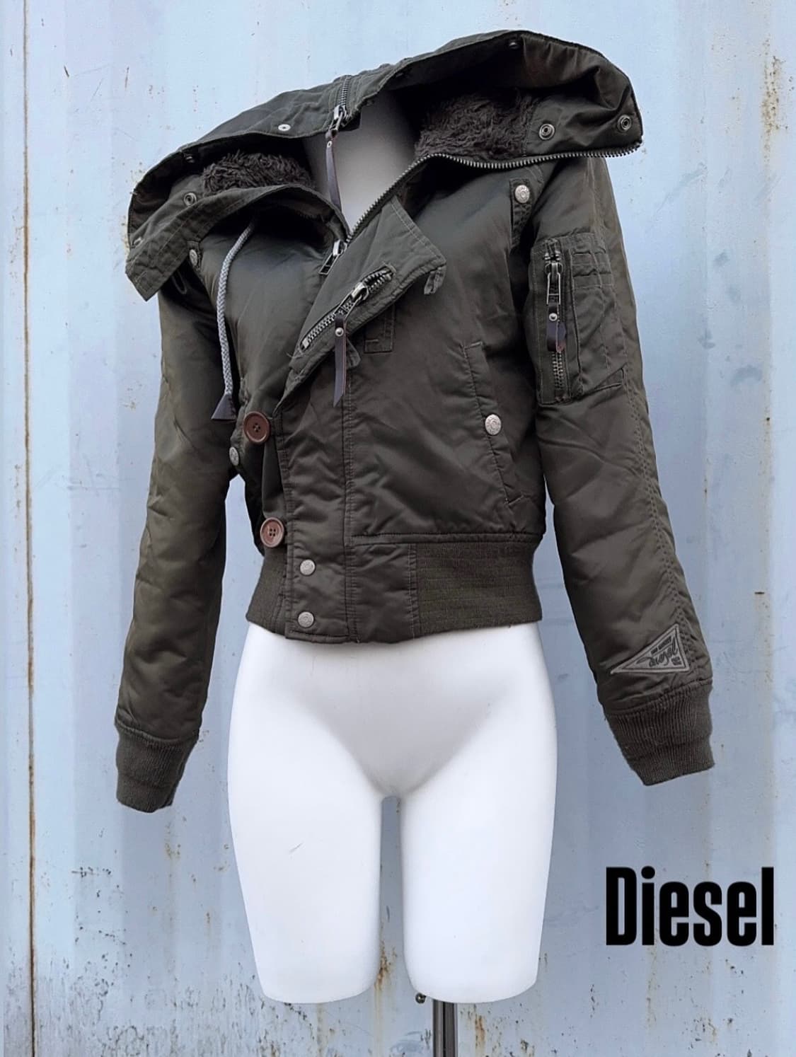 디젤 n2b 카키 후드 크롭 점퍼 패딩 자켓 상품이미지1